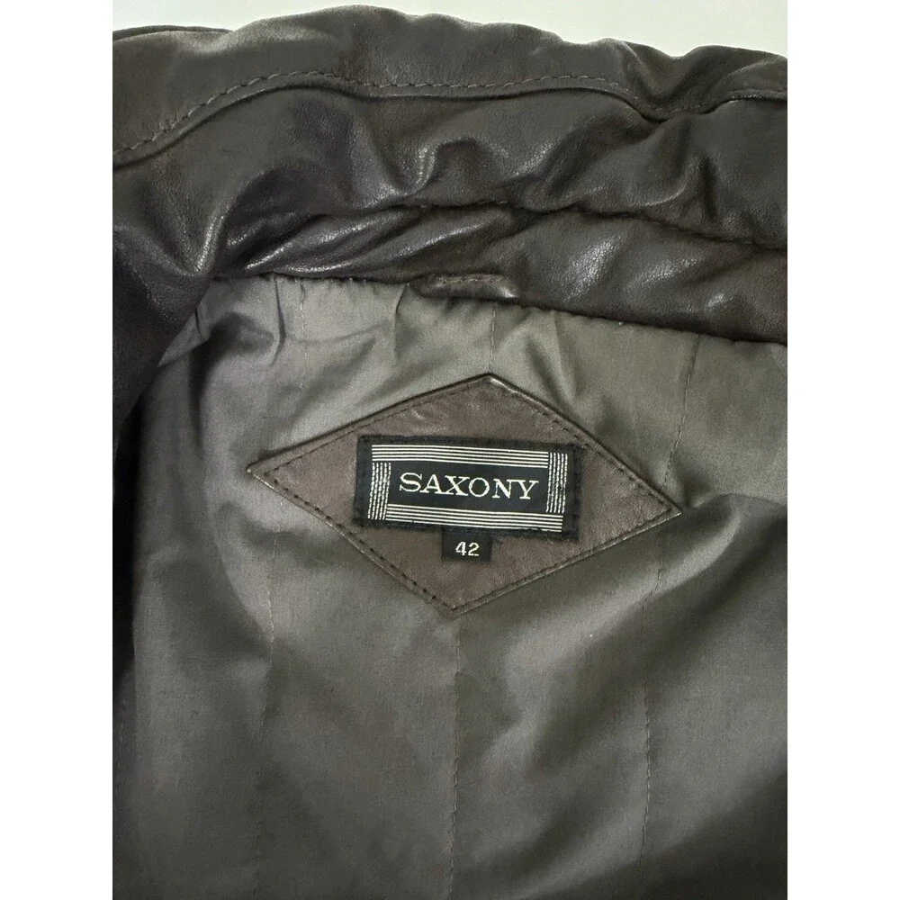 VTG Saxony Bomber Leather Jacket Mens 42 Two Tone Brown Biker Moto 90s Rare